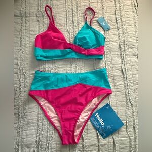 Cupshe Pink and Teal Bikini Set